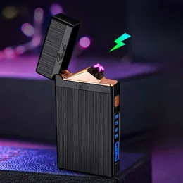 Windproof Lang Sound Metal Lighter Pulse Dual Arc USB Plasma Electric Lighters LED Power Display with Flashlight Outdoor Lighter