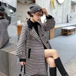 Women's Trench Coats designer Small fragrance thousand bird plaid woolen coat for women in spring and autumn, large size, medium length, thickened, autumn and winter coat