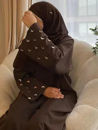 Abbigliamento etnico ricamo luna aperta abaya lino sottile kimono abayas musulmani per donne dubai tacchino modesto abito hijab di hijab festa islam