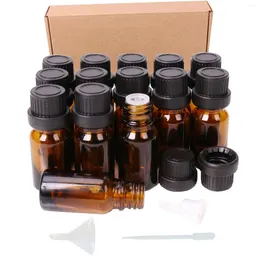 زجاجات التخزين 14pcs/الكثير من العطور فارغة Dram Amber Glass10ml الزيوت الأساسية قوارير العطور