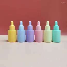 Depolama Şişeleri Buzlu 30ml Boş Parfüm Cam Botu Şişe Sıvı Uçucu Yağ Aplikatör Şeker Renk Kozmetik Macaron