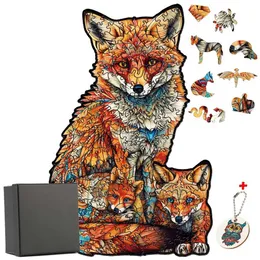 3D Puzzles Animal Wooden Jigsaw Puzzle Puzzle Puzzle Zestaw dla dorosłych Dzieci Prezenty Bożego Narodzenia Gry Edukacyjne zabawki Fox Jigsaw Puzzle DIY Crafts 240419