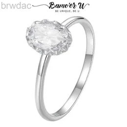 SOLITAIRE RING BAMOER U 1CT MOISSANIT RING RETRO RIKNINGAR Oval Solitaire Band Ring Round Cut Lab Created For Original för Women Mother Gift D240419