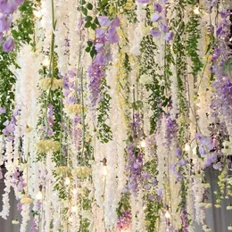 Dekorative Blumen 1/2pcs Künstliche Orchideen Blume Rattan String Seidenrebe für Hochzeitsfeier Home Dekoration Wisteria Wand Hanging Girlande