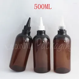 Bottiglie di stoccaggio 500 ml di plastica marrone con berretto a punta a punta 500 cc gel doccia / cosmetico imballaggio dell'acqua Sub-bottling