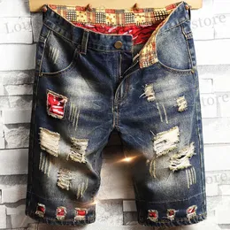 Herren Shorts Slim Male Denim Shorts Skinny Mens Short Jeans Hosen Multi -Farbe Schwarz zerrissene koreanische Mode Sommer Jorts Neu im Retro Sale Cut T240419