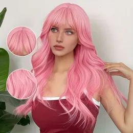 menschliche lockige Perücken heiß verkauft Perücken der Markt Frauen rosa lange lockige Haare Luftschläge Halloween Cosplay Requisiten Headsets