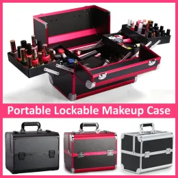 Väskor Portable Cosmetic Box Professional Stora kapacitet Sväskor för kosmetika Kvinnor Resor Makeup BOX Manikyr Kosmetologi Fall