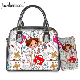 Wallets Jackherelook Doodle Medical Print Nurse/Doutor Handbag embreagem carteira 2pcs/conjunto feminino luxo de luxo de luxo de moeda de moedas bolso bolso