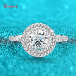 Küme Yüzükleri Smyoue 1CT 2CT ZIRCON/MOISSANITE Kadınlar için Yuvarlak Lüks Düğün Takı 925 STERLING Silver Lab Diamond Band Toptan