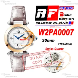 Pasha W2PA0007 Swiss Quartz Womens Watch AF 30mm نغمة اثنين من الذهب Rose White White Dial Gray Leather Watches Lady Super Edition Reloj Mujer Phetime Ptcar