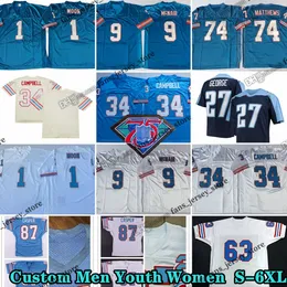 Custom 75th Shotback 34 Earl Campbell 1976 Koszulki piłkarskie 1 Warren Moon 9 Steve McNair 74 Bruce Matthews 27 Eddie George 63 Mike Munchak 87 Dave Casper 78 Cuyley Culp