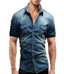 Homens primavera verão jeans camisa fina de manga curta algodão macio dois bolsos magros jeans de jeans de jeans Cowboy Clothing6609044