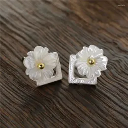 Stud Earrings TDQUEEN Women Trendy Style Earring Pearl Shell Flower Fashion Jewelry Silver Plated Mini Ear