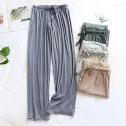 Pijamas de laço modal de roupas de dormir femininas Primavera Summer Summer Loose Troushers Fingue de perna larga Pijama Pijama do lado de fora do desgaste de pantalones de mujer