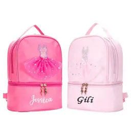 Väskor Personlig broderi Kids Dance Backbag för Girls Ballerina Pink Duffel för balettklass Crossbody Ballet Handbag Ryggsäck
