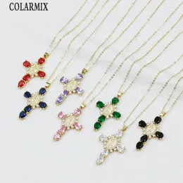 Catene 6 pezzi Vergine religiosa Mary Crystal Croce Cip a pendente Mix Color Jewelry Gift 52850