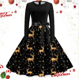 Casual Dresses Elegant Christmas Dress Women Vintage Long Sleeve Swing 50s 60s Rockabilly Xmas Party Navidad Costumes Pinup Vestidos