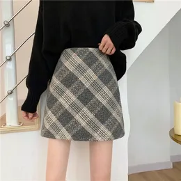 Fashion Girl Next Door Style High Salia A-line Skirt Impressão da xadrez Mini vestido Casual feminino Roupas 240418