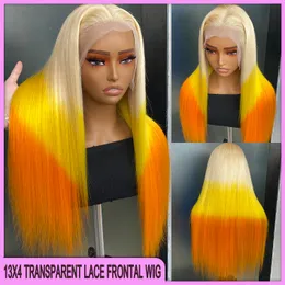 Wholesale Malaysian Peruvian Brazilian 613 Yellow Orang Color Silky Straight 13x4 Transparent Lace Frontal Wig 100% Raw Virgin Remy Human Hair