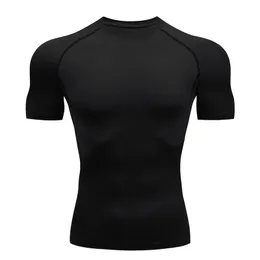 Camicia a maniche corte nera compressa Mens Protezione solare Tshirt Long Second Skin Fitness Allenamento di asciugatura Quick Sports Sports 240416