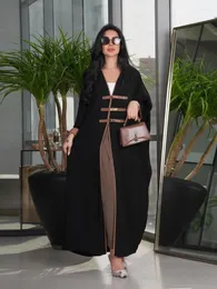 Ethnische Kleidung Eid Abayas für Frauen Strickjacke muslimische Lederknopf Abaya Dubai Luxus Jalabiya Party Kleid geteilte Ärmel Vestidos Kaftan
