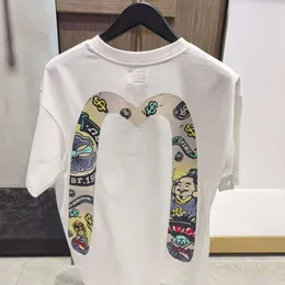 2024 Högkvalitativt trendigt varumärke EV Fushen Family Flower Buddha Head Seagull Big M Print Loose Cotton Cortile Short Sleeved T-shirt för män 876928