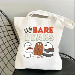 Totes We Bare Bear Cute Women Shoulder Bags Kawaii Shopper Shopping Canvas Bag Fashion Girl Handbags