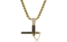 Omyfun Factory Nunchucks Halsband Hiphop Men smycken CZ Iced Out Rapper Pendant Halsband Cool Karate Stick Jewellry269w3463376
