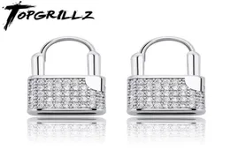 스터드 Topgrillz Hip Hop Lock Earrings 아이스 입방 지르코니아 고급 금 마이크로 포장 선물 남성 여성 2211091771279