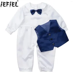 Clothing Sets Baby Boys Gentleman Suit Christening Costume Long Sleeve Lapel Bow Tie Romper With Vest Wedding Birthday Party Baptism