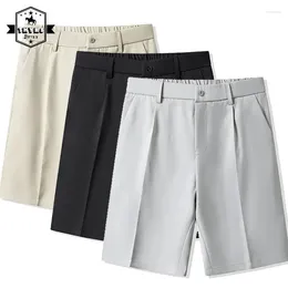 Shorts masculinos finos trajes de negócios leves de luxo de luxo calças sólidas profissionais masculino solto causal leve elasticidade verão