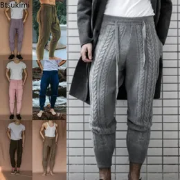 Men Knitted Trousers Pants Slim Fashion Mens Ankle-Length Pants Drawstring Solid Pencil Autumn Winter Warm Sweatpants 240410