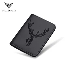 محفظة وليامبولو جلدية أصلية محفظة صغيرة محفظة رفيعة حامل بطاقة Bifold Multi Card Case Slots عالية السعة Totathin Deer Totem