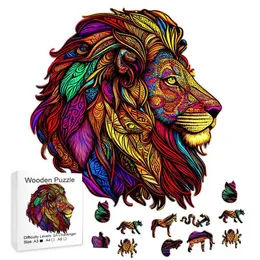 3D Puzzles Diy Crafts Family Interactive Games for Adults Kids Gifts Animais Puzzles de madeira Lion Wood Toy Irregular Shape 3D Jigsaw Puzzle 240419