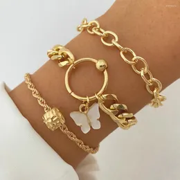 Charm Bracelets EN Vintage Gold Color Butterfly Women's Fashion Circle Link Chain Metal Set For Women Female Retro Jewelry