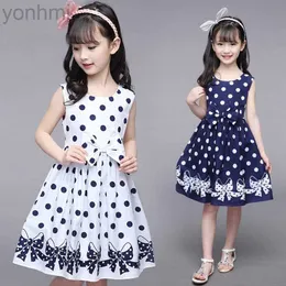 Mädchenkleider 3-12 Jahre Mädchen Tuppenpolk-Dot-Kleid 2023 Sommer ärmellose Bogenkugel Kleid Kleidung Kinder Baby Prinzessin Kleider Kinder Kleidung D240423