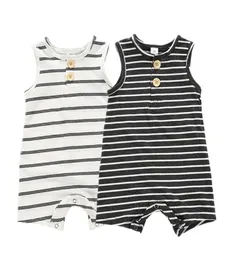 Summer Baby Striped Rompers Ubrania Ubrania Striped Miękki bawełniany kombinezon Butique Kids Casual Scossuit Cailings M19382142609