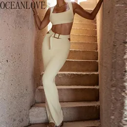 İş Elbiseleri Oceanlove Örme Etekler Setler Sold Bahar Yaz Seksi İki Parçası Set Kadın Kıyafetleri Moda Zarif Topluluklar De Jupes