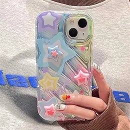 Cell Phone Cases Korean cute 3D Y2k gradient star transparent phone case suitable for iPhone 15 14 13 12 11 Pro Max X XR 7 8Plus SE cute shockabsorbing soft cov J240418