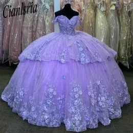 Lilac Off the Shouler Ball Gown Quinceanera Dresses for Girls Beloned Celebrity Party Gowns Appliques Graduation Vestitido