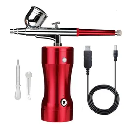 Handheld Airbrush Kit Mini Air Compressor Spray Gun Set Single Action USB Laddare för konst Nagelmålning Tatuering Manikyr 240408