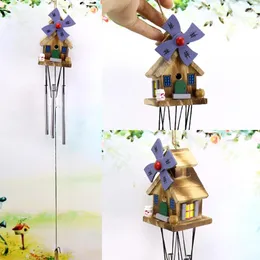 Decorative Figurines Natural Handmade Wooden Cabin Wind Chime Metal Tube Bell For Outdoor Indoor Home Yard Garden Patio Tree Decor Ornaments