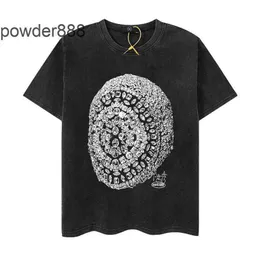 24s High Street Trendy Half Sleeve Head Cover Printed Washed Old Loose Round Neck Couple Short T-shirt