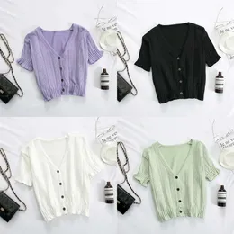 V-Ausschnitt Heliar Button up Tees Kurzarm Casual T-Shirts Strickkadigans Ernteberichte für Frauen Sommer Tee 210324