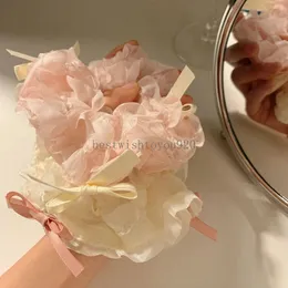 Cream Pink Korea Bow Tie Scrunchie Fashion Women Mini Bowknot Ponytail Holder Hair Ropes Hair Accessories