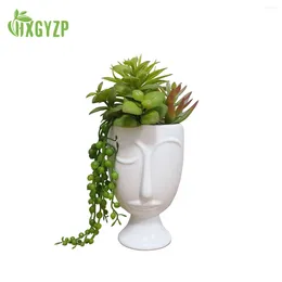 Kwiaty dekoracyjne hxgyzp sukulenty sztuczne rośliny z białym ceramicznym garnkiem kreatywna twarz kwiat głowa sadza stołowego wystroju domu fałszywy