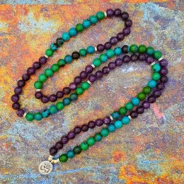 Perline da 6 mm 108 perle di preghiera collana mala o braccialetto loto buddista fascino di gioielli malate ametysts chrysocolla con perline di braccialette b12