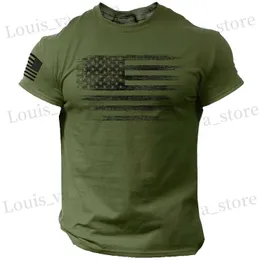 Herr t-shirts Gymmen Mens T-shirt 3D Print USA Flag T-shirt överdimensionerad avslappnad kort-slved Summer Sportwear Men Clothing Ts Tops T240419