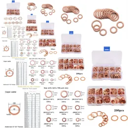 GPS GPS 200 -Stcs -Kupferwaschmutter und Bolt Set Flat Ring Seal Sortment Kit mit Box M5/M6/M8/M10/M12/M14 für Sumpfstopfen GPS GPS GPS